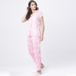 Women Pink & White Printed Night suit